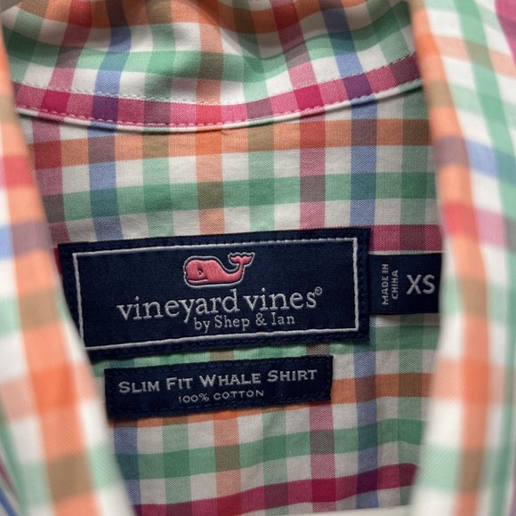 Vineyard Vines Shirt Men XS Slim Fit Whale White Casual Button Down Dress Check - Picture 6 of 15